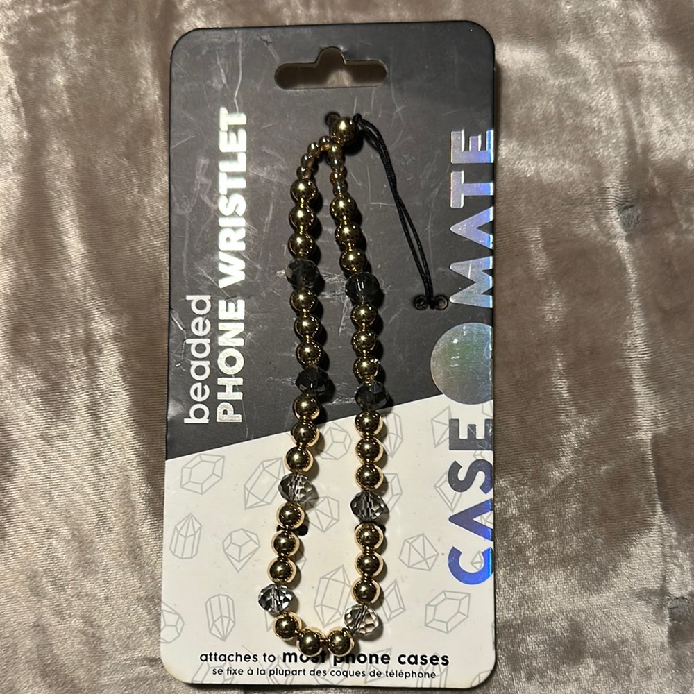 Gold and Black Beaded Phone Wristlet